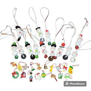 Festive Wooden Christmas Snowman Bead & Miniature Wooden Christmas Tree Ornament